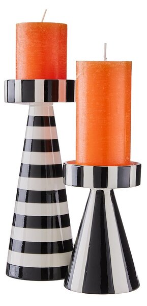 STRIPES Svícen na sloupovou svíčku 15 cm - černá/bílá