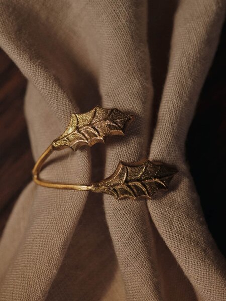 Kroužky na ubrousky Holly Leaf Brass – set 4 ks