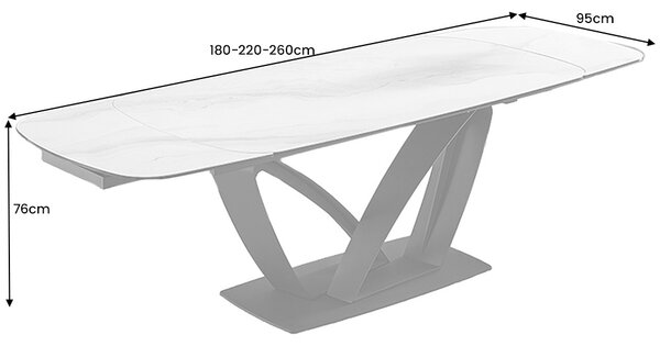 Roztahovací keramický stůl Vallerina 180-220-260 cm bílý