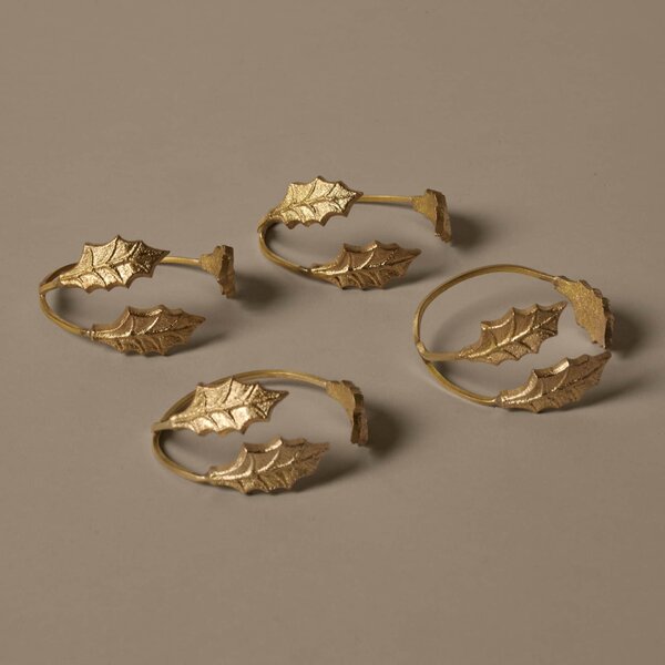 Kroužky na ubrousky Holly Leaf Brass – set 4 ks