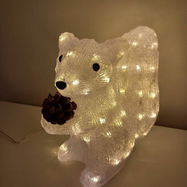 DECOLED 3D LED svítící veverka, 26 cm, akryl, venkovní, teple bílá, IP44