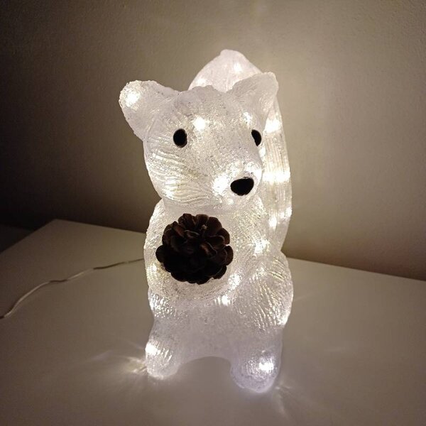 DECOLED 3D LED svítící veverka, 26 cm, akryl, venkovní, teple bílá, IP44