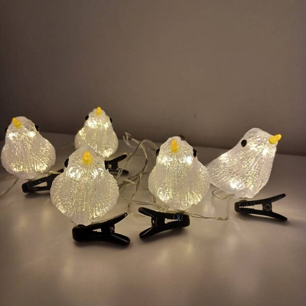 DECOLED LED svítící ptáčci, akryl, 5 ks, teple bílá