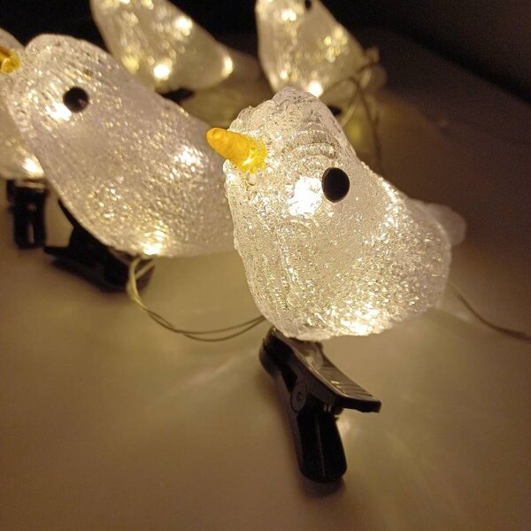 DECOLED LED svítící ptáčci, akryl, 5 ks, teple bílá