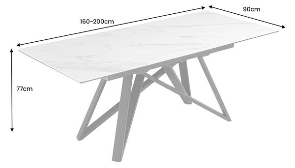 Roztahovací keramický stůl Callen 160-200cm mramor bílý