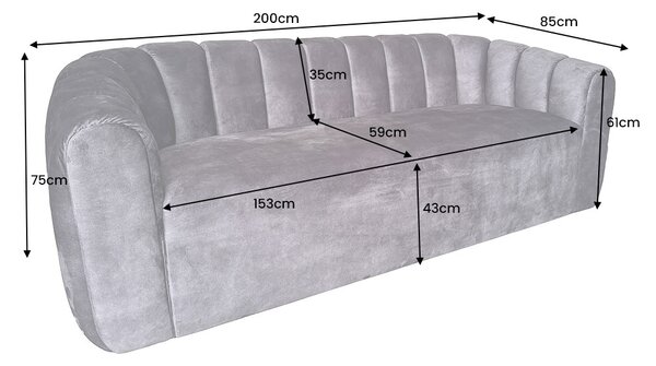 Designová sedačka Kalei 200 cm antracitový samet