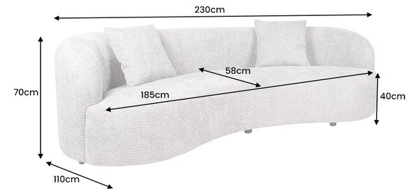 Designová sedačka Pasquale 230 cm šedá