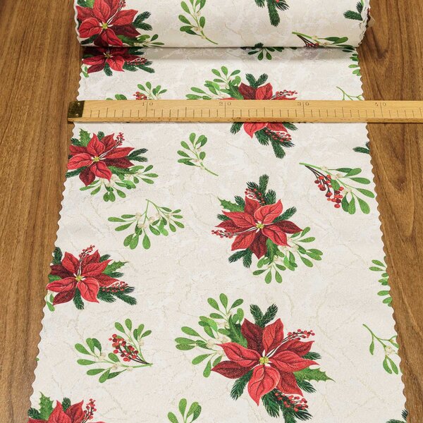 Ubrusovina vánoční / štola teflonová úprava, 25R5096-003 VÁNOČNÍ RŮŽE, červená, š.38cm (metráž)