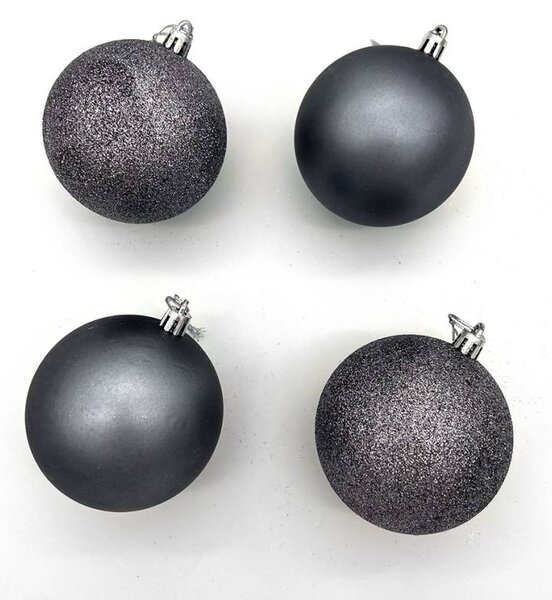 DECOLED Sada vánočních ozdob tmavě stříbrná 6 cm plastové baňky, 12× glitter, 12× mat, balení 24 ks
