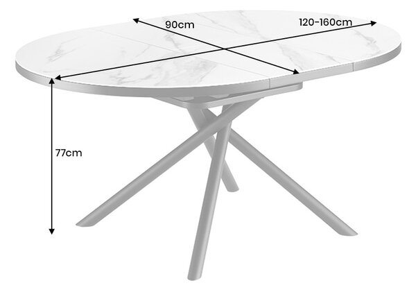 Rozkládací keramický jídelní stůl Mairead 120-160 cm bílý