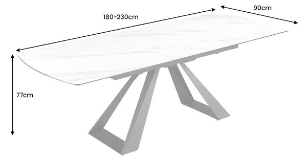 Roztahovací keramický jídelní stůl Kody 180-230 cm bílý