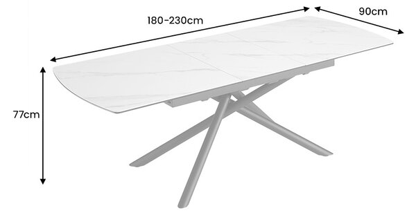 Rozkládací keramický jídelní stůl Mairead 180-230 cm bílý