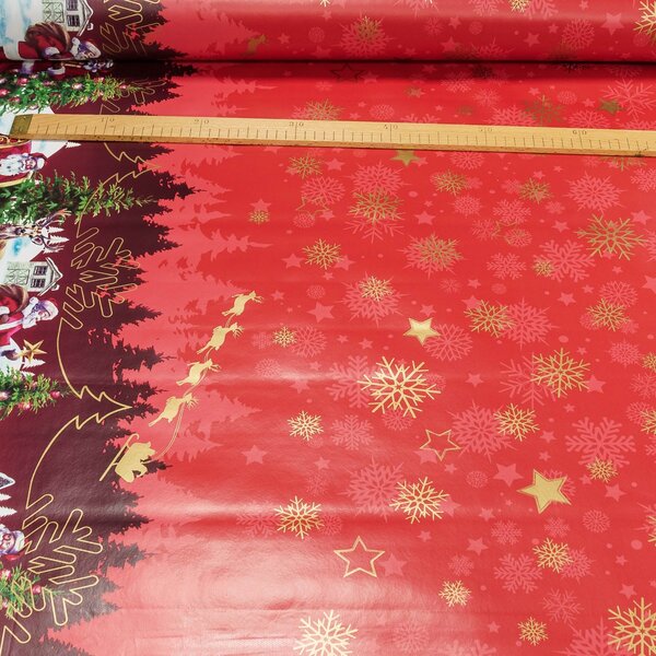 Sareha ubrus PVC s textilním podkladem vánoční 1264-1, santovy Vánoce červené, š.140cm (metráž)