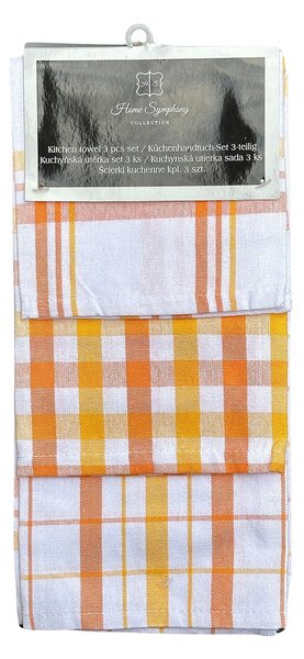 Euromat kuchyňské utěrky ARA oranžová kostka / káro, 3 kusy, 45x65cm