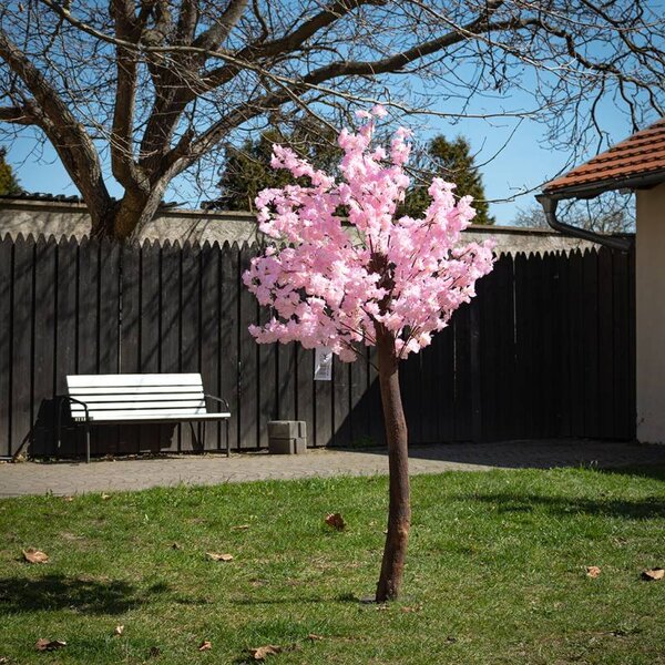 DECOLED 3D umělý strom Sakura 150 × 100 cm, růžová dekorace, IP44 venkovní, kov a plast