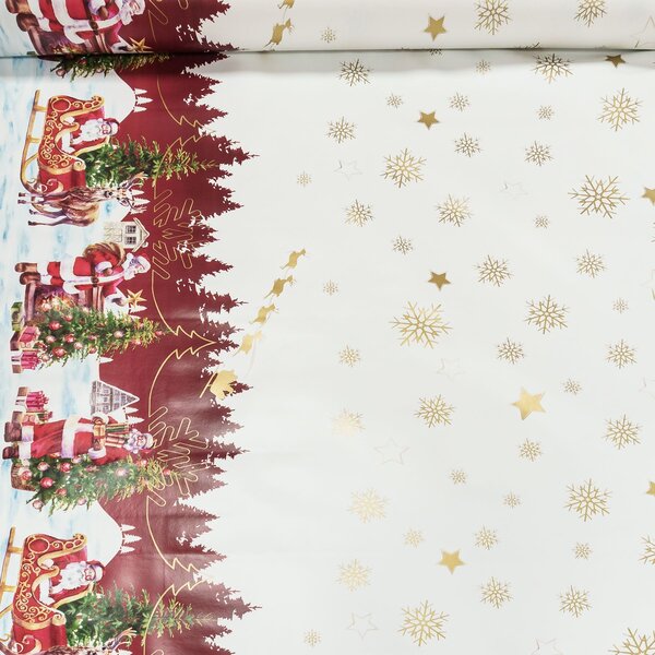 Sareha ubrus PVC s textilním podkladem vánoční 1264-3, santovy Vánoce bílé, š.140cm (metráž)