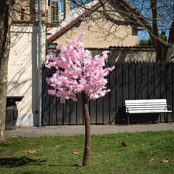 DECOLED 3D umělý strom Sakura 150 × 100 cm, růžová dekorace, IP44 venkovní, kov a plast