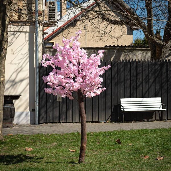 DECOLED 3D umělý strom Sakura 150 × 100 cm, růžová dekorace, IP44 venkovní, kov a plast