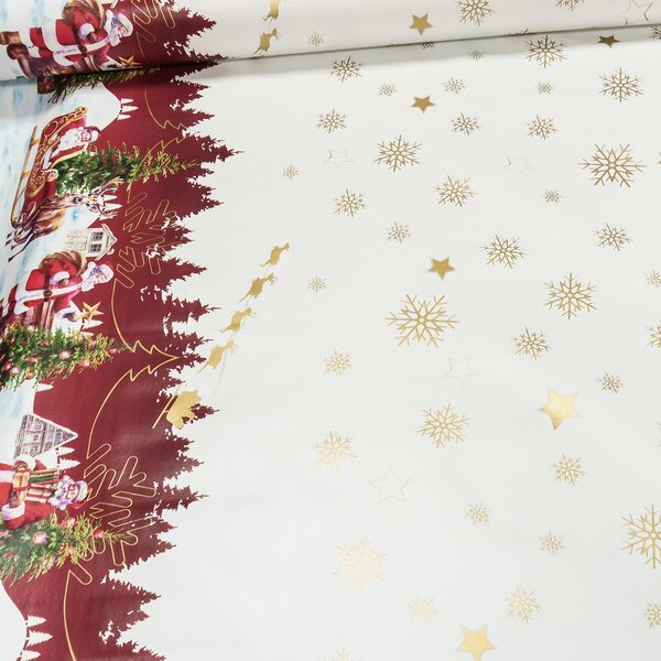 Sareha ubrus PVC s textilním podkladem vánoční 1264-3, santovy Vánoce bílé, š.140cm (metráž)