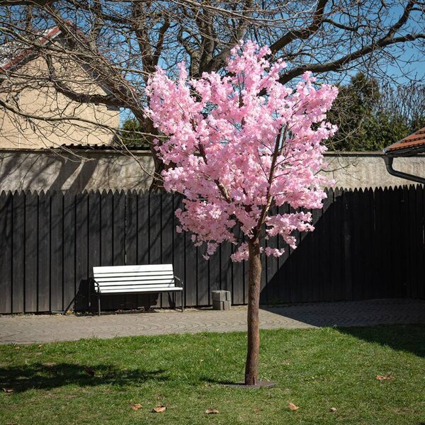 DECOLED 3D umělý strom Sakura 300 × 200 cm, růžová dekorace, IP44 venkovní, kov a plast