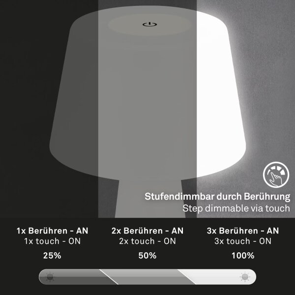 Brilo - LED Stmívatelná nabíjecí venkovní stolní lampa LED/3,5W/5V IP44 bílá
