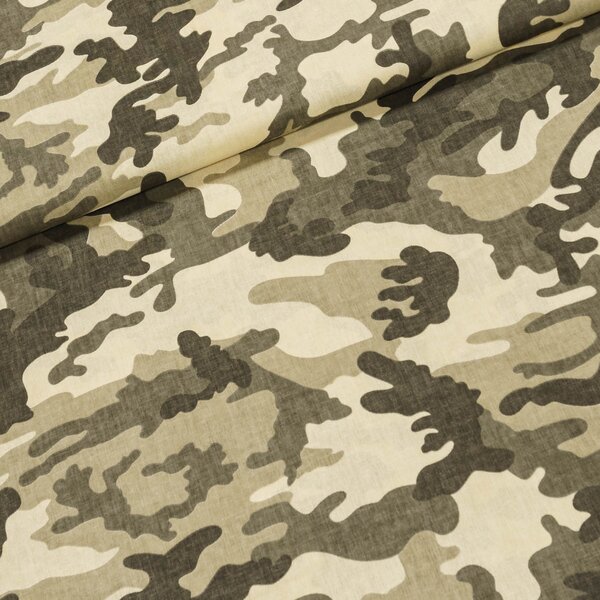 Bavlněné plátno POLO khaki-smetanový maskáčový vzor, š.160cm (látka v metráži)