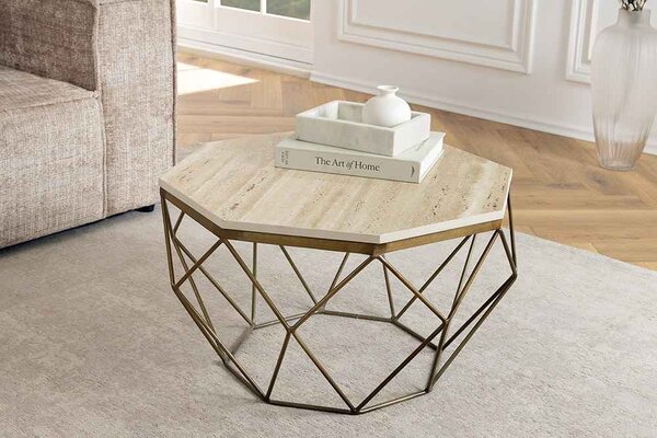 Designový konferenční stolek Beiwen 70 cm travertín mosaz