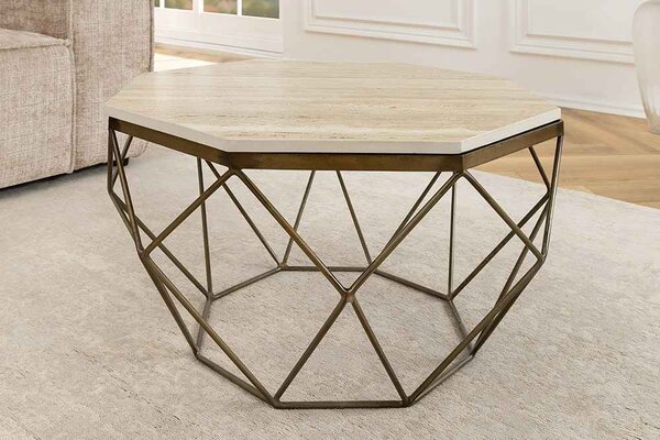 Designový konferenční stolek Beiwen 70 cm travertín mosaz