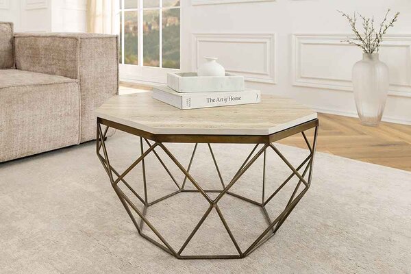 Designový konferenční stolek Beiwen 70 cm travertín mosaz