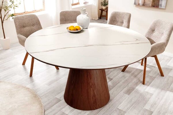 Kulatý jídelní stůl Parthenia 120 cm vzor ořech