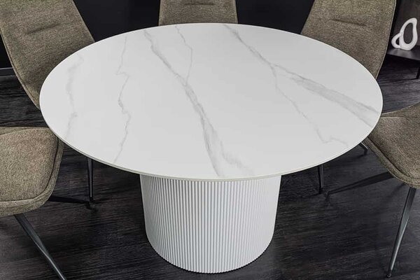 Kulatý jídelní stůl Parthenia 120 cm vzor bílý mramor