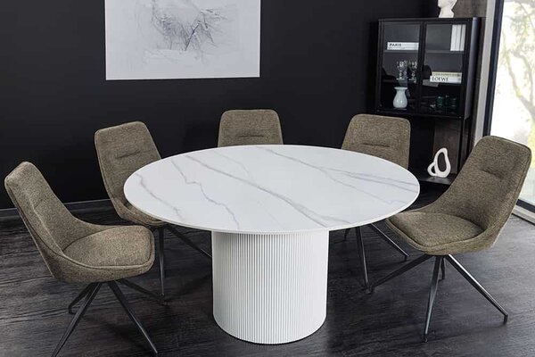 Kulatý jídelní stůl Parthenia 120 cm vzor bílý mramor