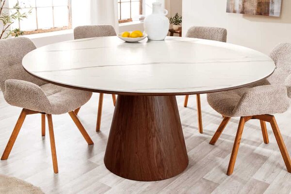 Kulatý jídelní stůl Parthenia 120 cm vzor ořech