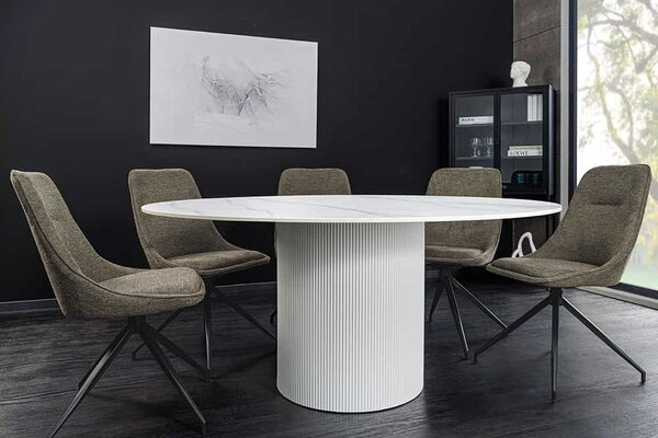 Kulatý jídelní stůl Parthenia 120 cm vzor bílý mramor