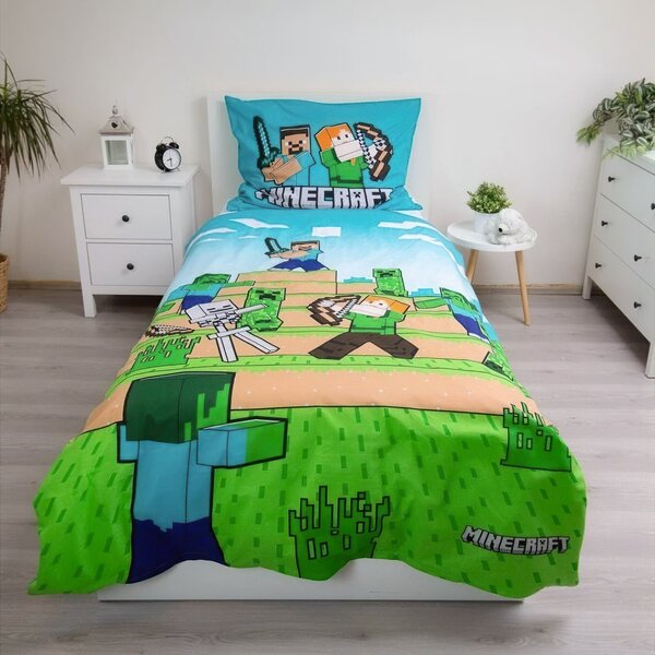 Jerry Fabrics Dětské povlečení MINECRAFT WE GOT THIS, modro-šedé, bavlna hladká, 140x200cm + 70x90cm