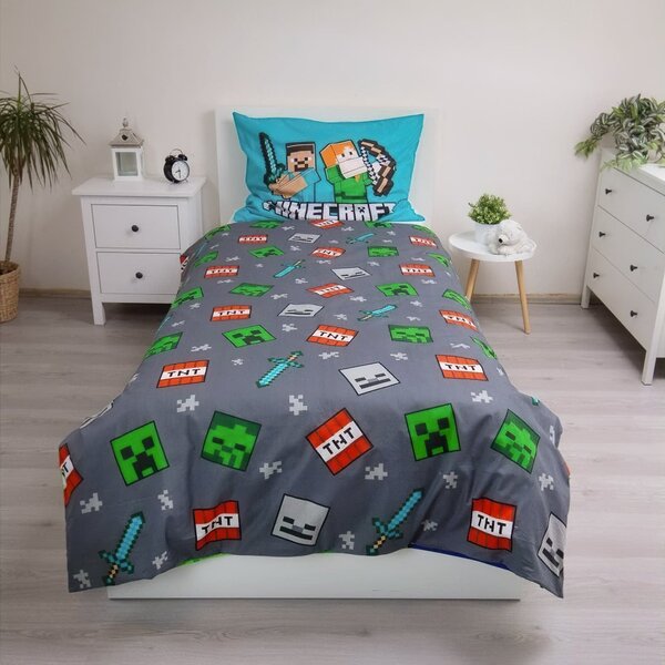 Jerry Fabrics Dětské povlečení MINECRAFT WE GOT THIS, modro-šedé, bavlna hladká, 140x200cm + 70x90cm