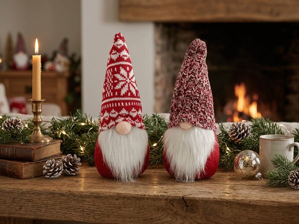 Vánoční skřítek s pletenou čepicí JULVIK 25 cm, červený