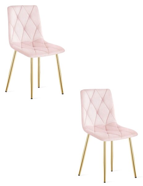 Set dvou jídelních židlí LIBRA sametové světle růžové / kovové nohy (2 ks)