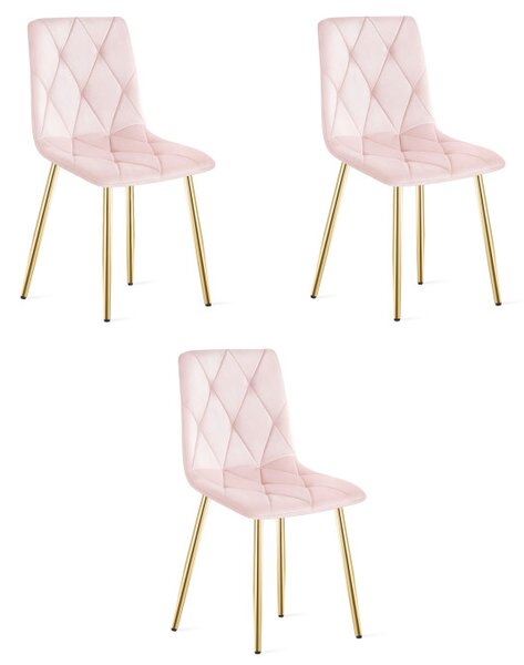 Set tří jídelních židlí LIBRA sametové světle růžové / kovové nohy (3 ks)