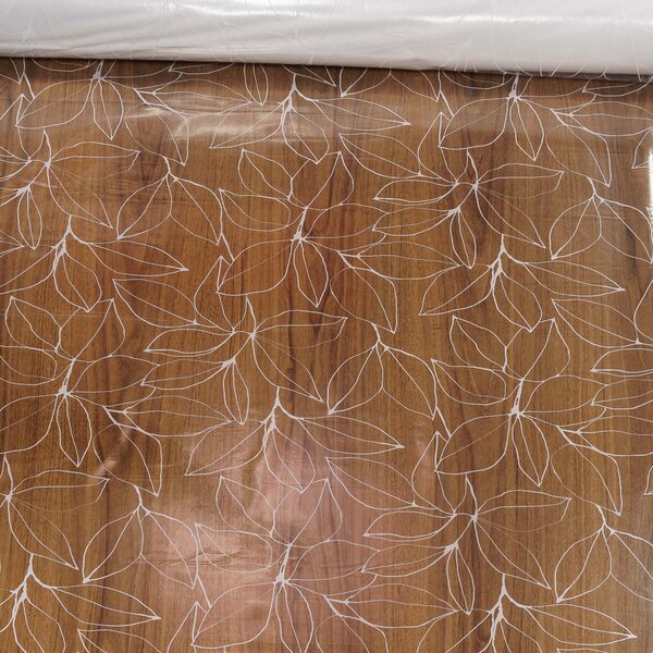Kristal ubrus PVC průhledný A42/07, bílé listy, š.140cm (metráž)
