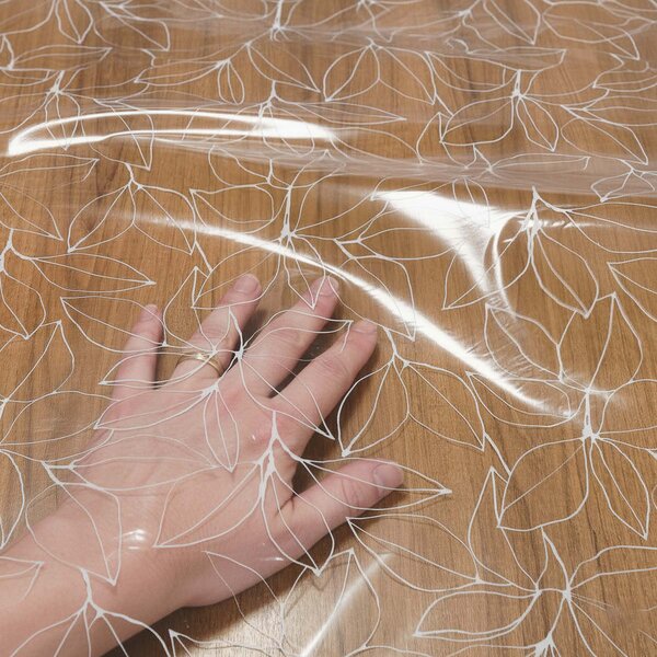 Kristal ubrus PVC průhledný A42/07, bílé listy, š.140cm (metráž)