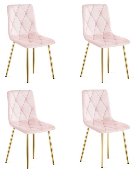 Set čtyř jídelních židlí LIBRA sametové světle růžové / kovové nohy (4 ks)