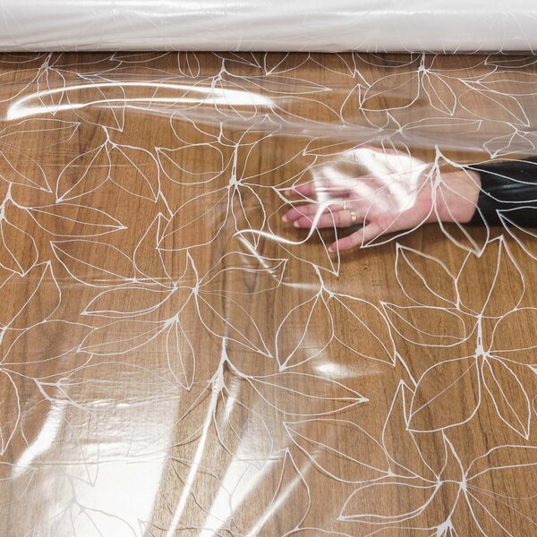 Kristal ubrus PVC průhledný A42/07, bílé listy, š.140cm (metráž)