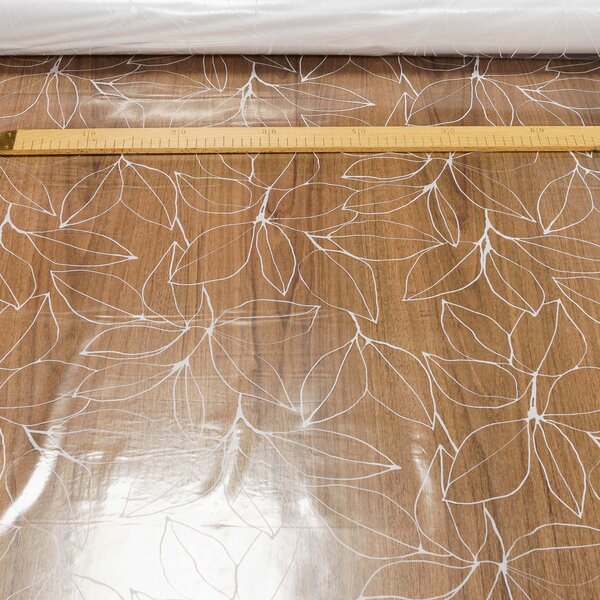 Kristal ubrus PVC průhledný A42/07, bílé listy, š.140cm (metráž)