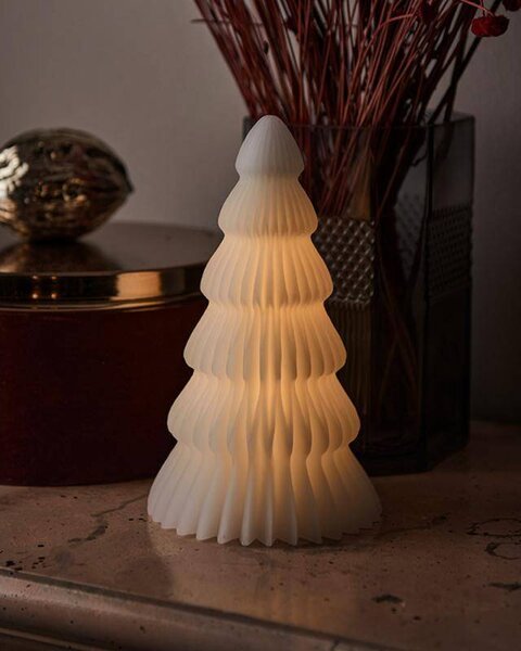 SIRIUS LED svíčka z pravého vosku na baterie, stromeček, bílý, ø 13 × 19 cm, 2×AA