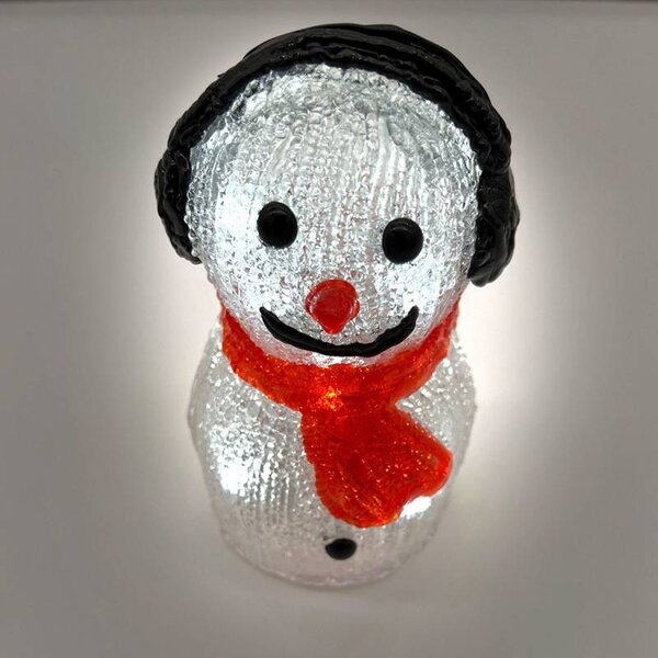 DECOLED 3D LED světelný sněhulák, 15 cm, na baterie, hliník