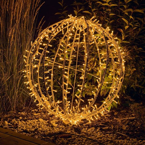 DECOLED Easy fix 3D LED svítící koule, skládací, pr. 60 cm, teple bílá, bílý kabel, IP67, hliník