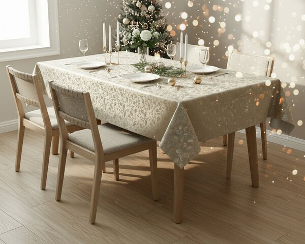 Luxusní ubrus PVC s textilním podkladem PEARL ZG-6262B, damaškový vzor, perlová, š.140cm (metráž)