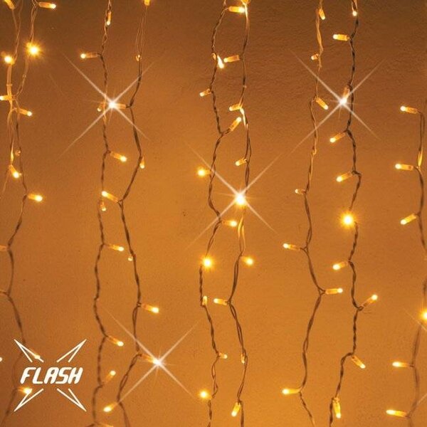 DECOLED Easy Fix LED světelný závěs venkovní, 100 × 1200 cm, teple bílá s FLASH, 1200 diod, bílý kabel, IP67, prodlužovací