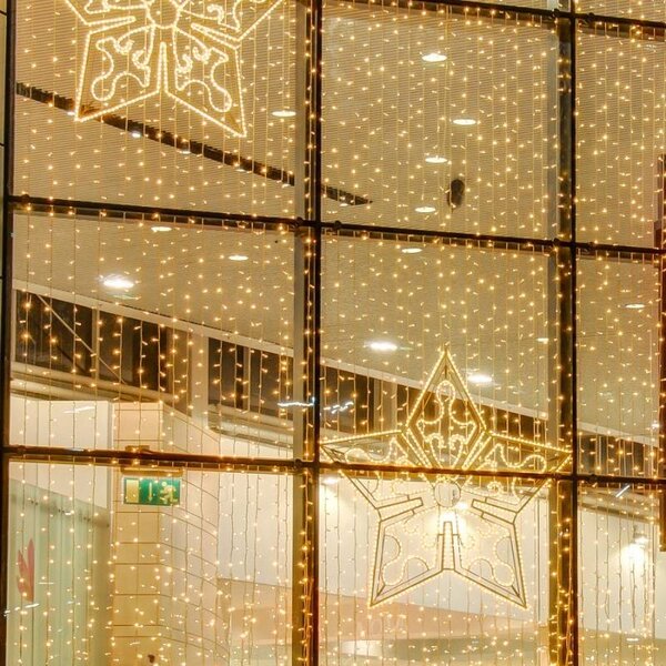 DECOLED Easy Fix LED světelný závěs interiér, 100 × 150 cm, teple bílá, 150 diod, 10 pramenů, čirý kabel, IP20, prodlužovací